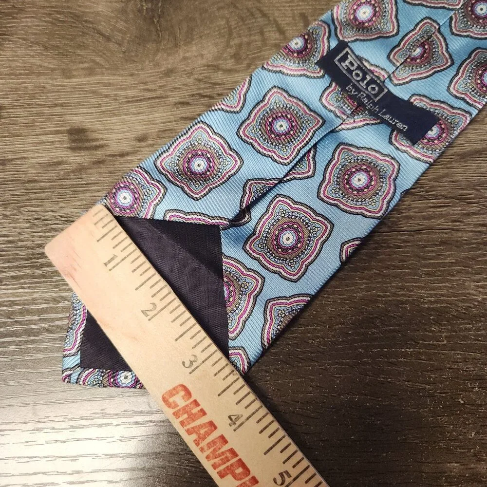 Vintage Ralph Lauren Tie Old Money Foulard Blue Pink Paisley Preppy Dapper Sharp - Picture 5 of 8